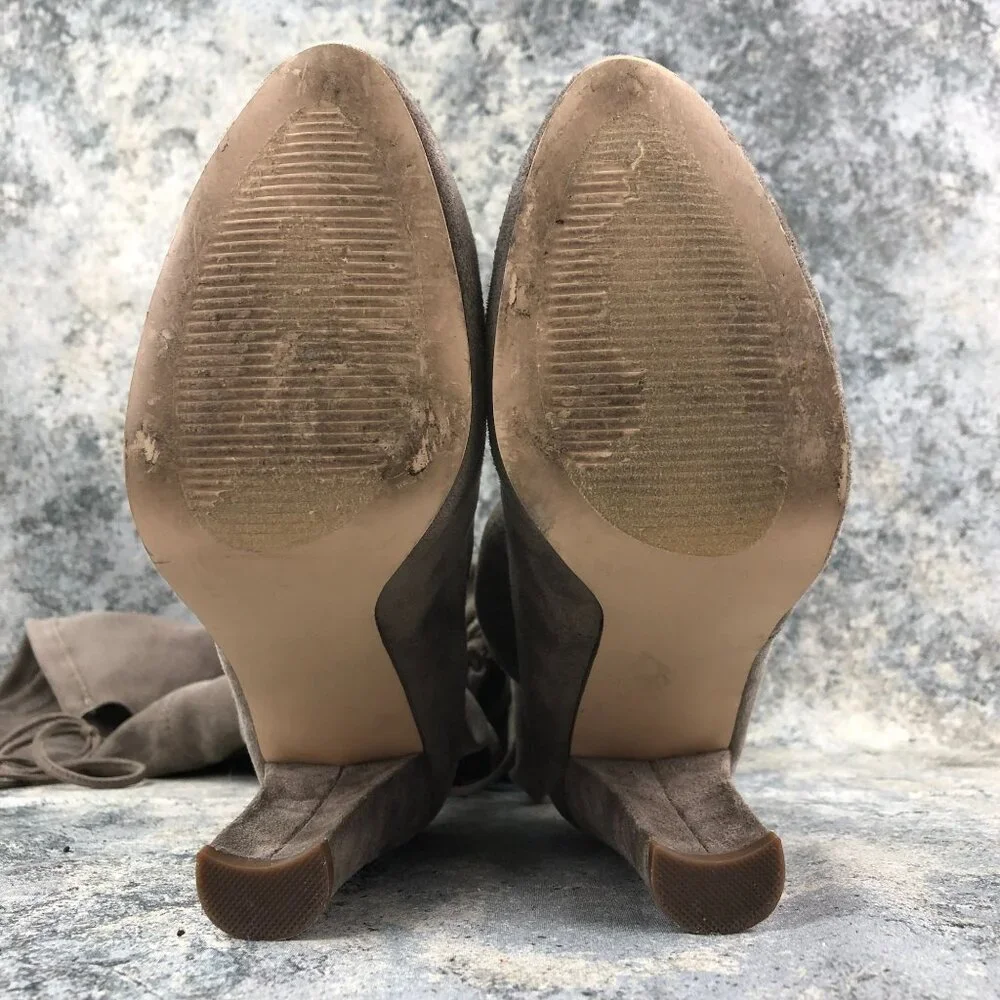 Steve Madden Women's Size 7.5M Grandeal Brown Textile Tie Back Heeled OTK Boots